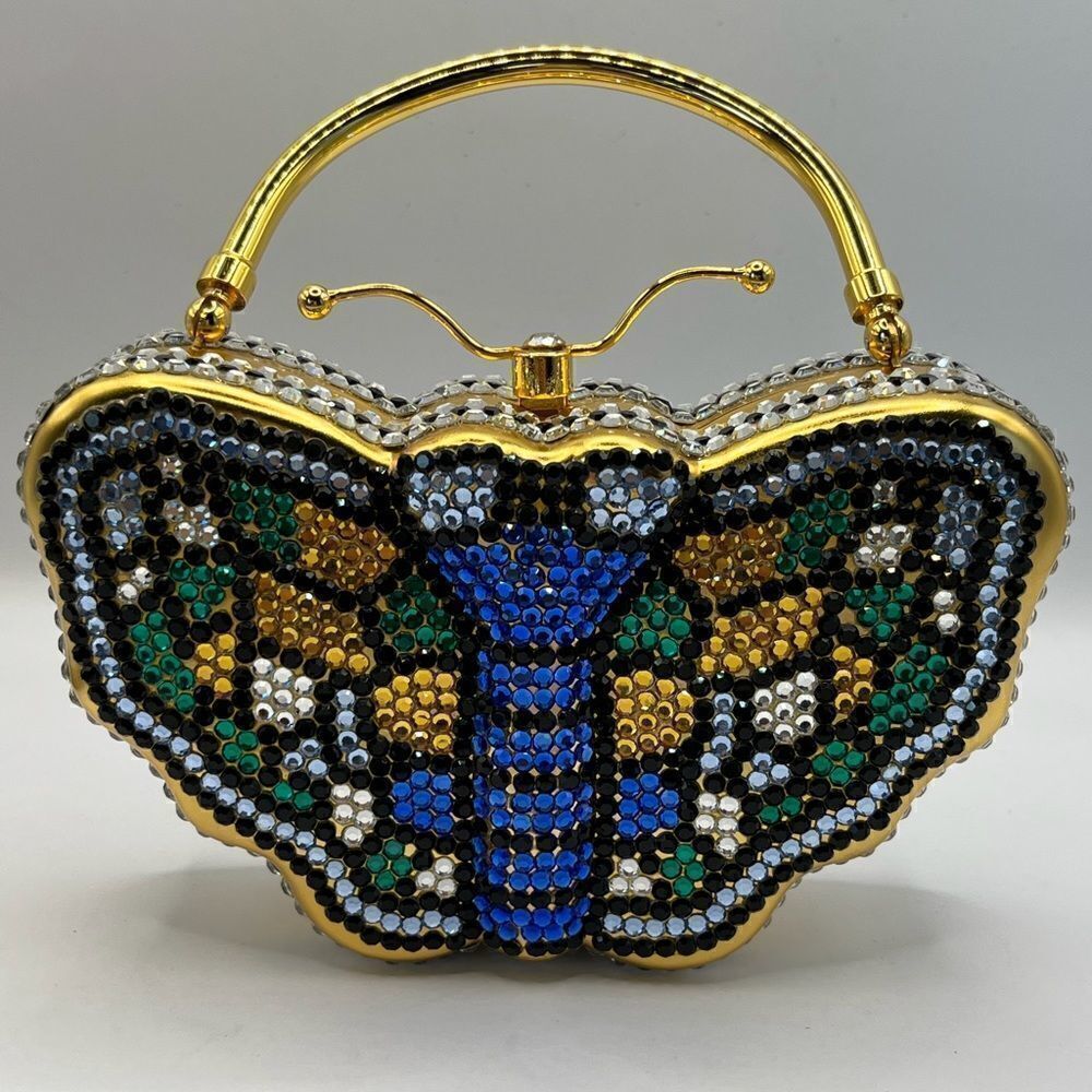 Butterfly box, handle or cross body, rhinestone evening purse.